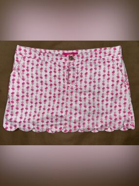 Lilly Pulitzer Women’s Skort Size 16 Pink White Pineapple Scallop Hem Golf